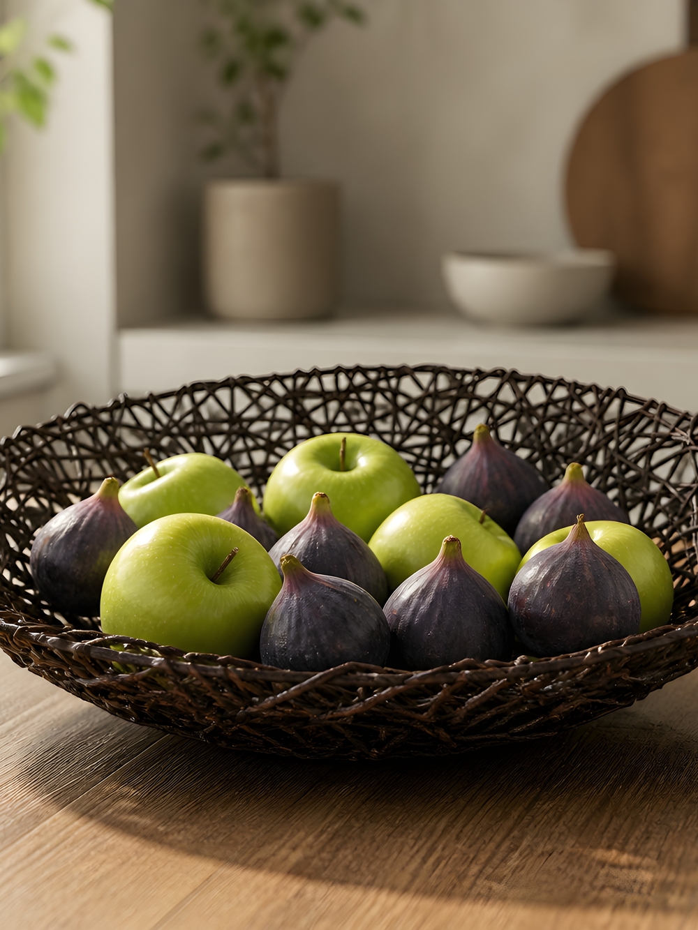 Decorative Woven Fruit Bowl in Dark Brown